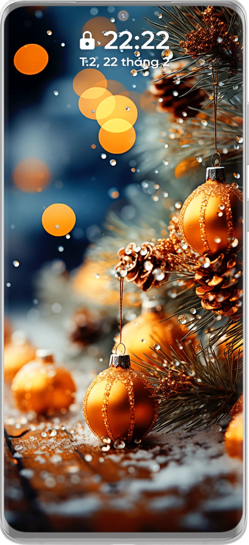 Bộ Hình Nền Điện Thoại Trái Châu Trang Trí Giáng Sinh 4k Tông Màu Vàng