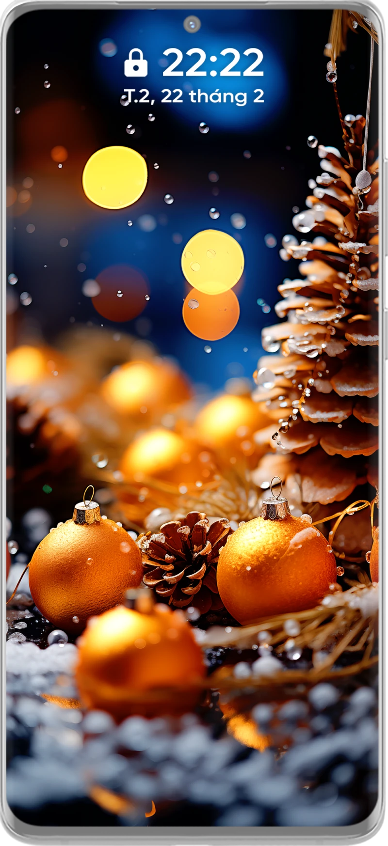Bộ Hình Nền Điện Thoại Trái Châu Trang Trí Giáng Sinh 4k Tông Màu Vàng